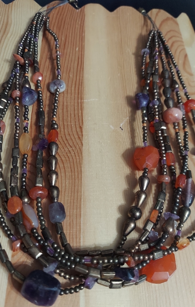 Chico's Gold/Warm Stone Multi-Strand Beaded Necklace